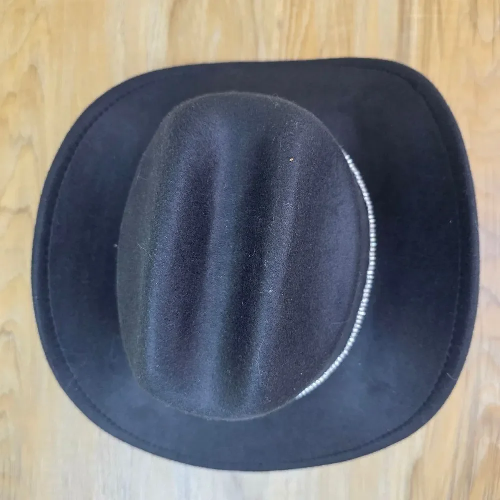 ☔️🩵Black & Rhinestone Band Wide Brim Cowgirl Hat Medium - Picture 9 of 15